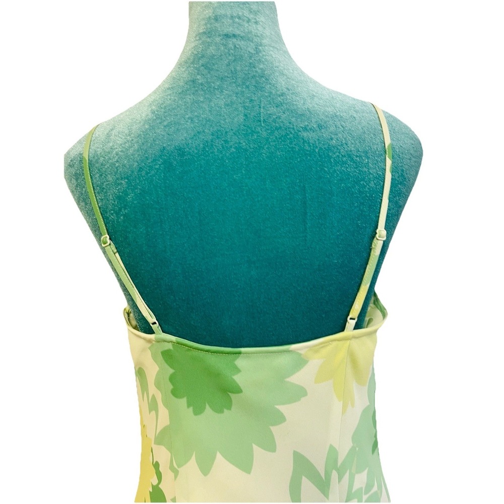 Vintage Express Y2K Midi Dress Womens 9/10 Green Floral Retro Cocktail Flouncy - Picture 6 of 10